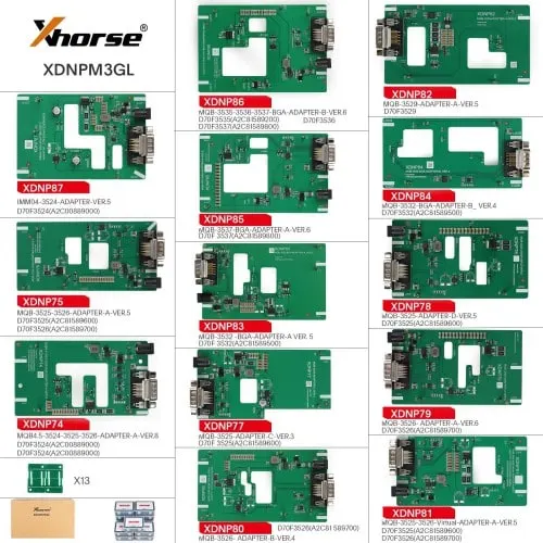 2024 Xhorse MQB48 أداة بدون تفكيك وبدون لحام - مجموعة كاملة من 13 محول XDNPM3GL لـ VVDI Key Tool Plus، VVDI Prog وMulti-Prog