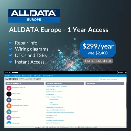 ALLDATA Online Europe (EU/UK) – 1-Year Subscription | Repair Data + Wiring Diagrams