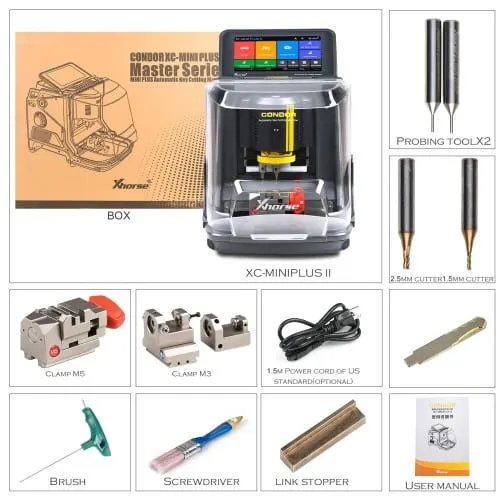 Xhorse Condor XC-MINI PLUS II (Condor II) ماكينة قطع المفاتيح مع مشابك M3 وM5 تدعم القطع اليدوي