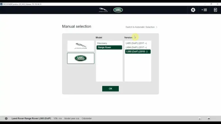 JLR Pathfinder software interface