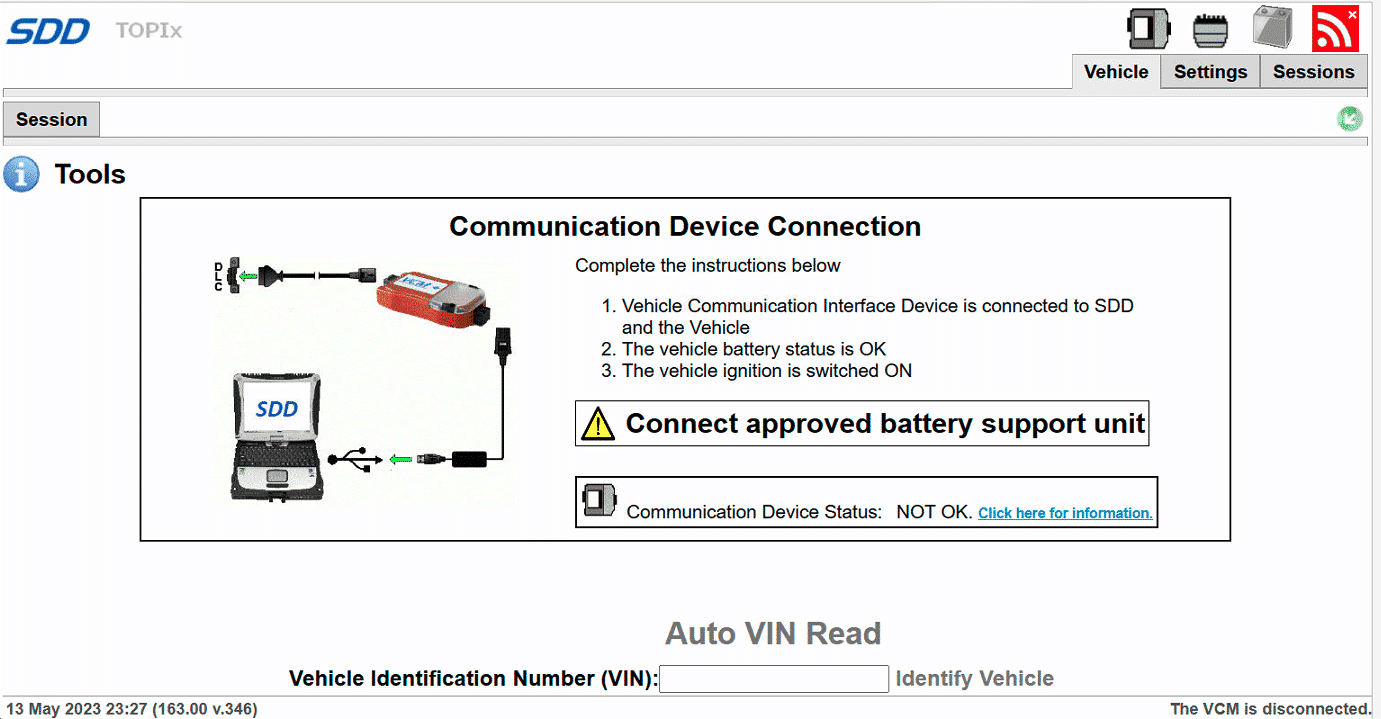 إصدار برنامج JLR SDD 163 - الشاشة الرئيسية