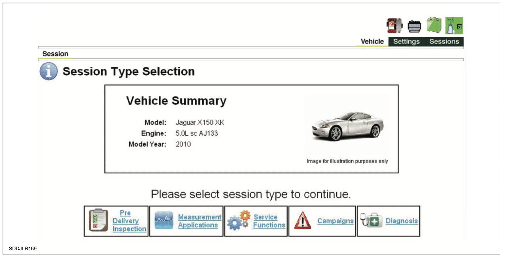 JLR SDD Software session screenshot for Jaguar X150