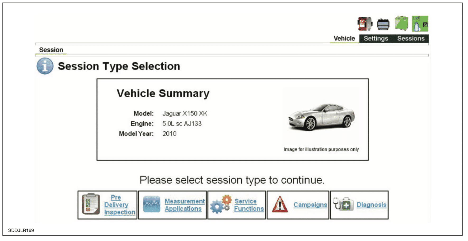 Bildschirmfoto der JLR SDD-Software-Sitzung für Jaguar X150