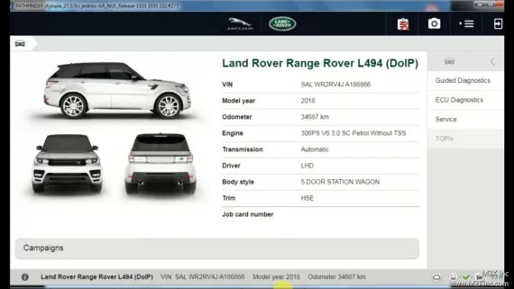 Software de diagnóstico do Pathfinder da Jaguar Land Rover (JLR)