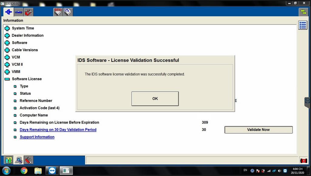 Ford IDS - License installation success message
