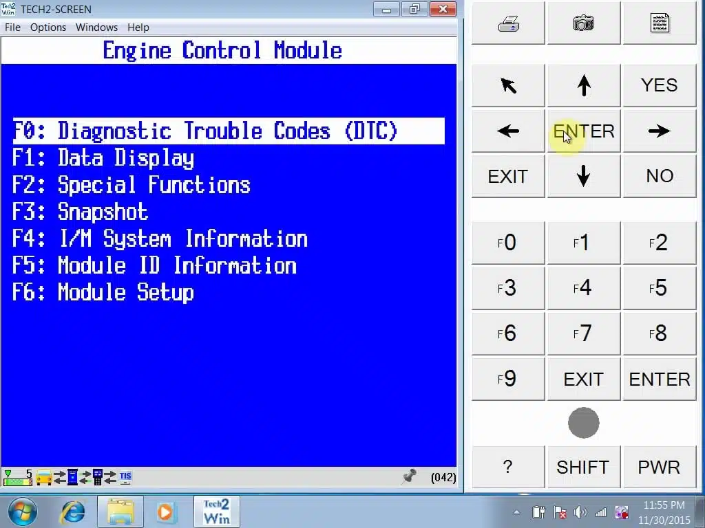 tech2win diagnostic software for GM - Écran du module de contrôle du moteur