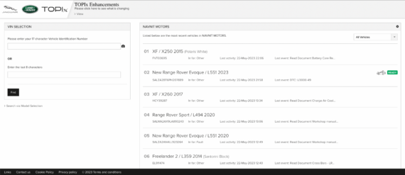 JLR TOPIX Cloud - Abonnement au compte en ligne du concessionnaire