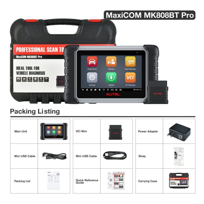 2023 Autel MaxiCOM MK808BT PRO Android 11 أداة مسح تشخيصي كاملة ثنائية الاتجاه للسيارة تدعم BT506، 28+ خدمات، FCA AutoAuth