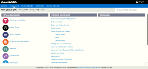 Alldata Europe Subscription - vehicle details screen
