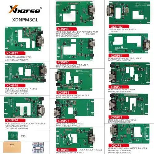 2024 Xhorse MQB48 No Disassembly No Soldering 13 Full Set Adapters XDNPM3GL for VVDI Key Tool Plus, VVDI Prog and Multi-Prog