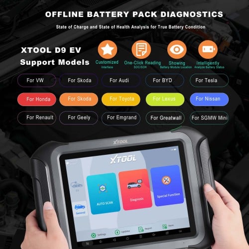 XTOOL D9EV D9 EV Car Diagnostic Tools Electric Car Tesla BYD with Battery Pack Detection Active Test, Topology Mapping + ECU Coding