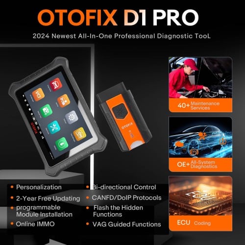 OTOFIX D1 PRO Bi-Directional Diagnostic Tool Supports CAN FD ECU Coding, 40+ Services FCA AutoAuth, Guided Function, Auto Scan 2.0