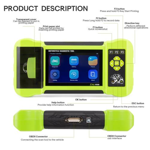 JDiag M300 Hand-held Motorcycle Diagnostic Scanner Multi-Language Supports Harley, BMW, Ducati etc Allows Print Results Update Online